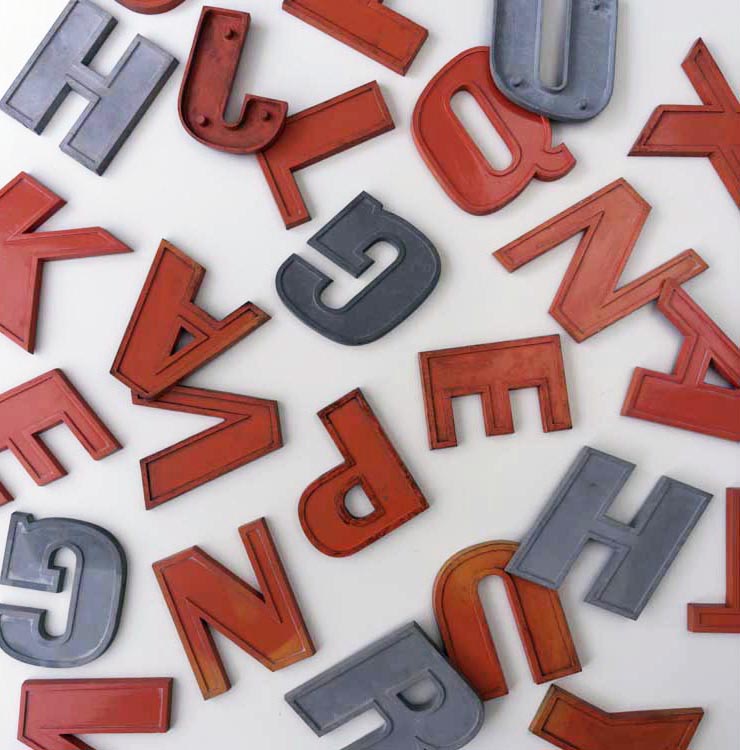 K - 9 Inch Orange Italic Metal Letter